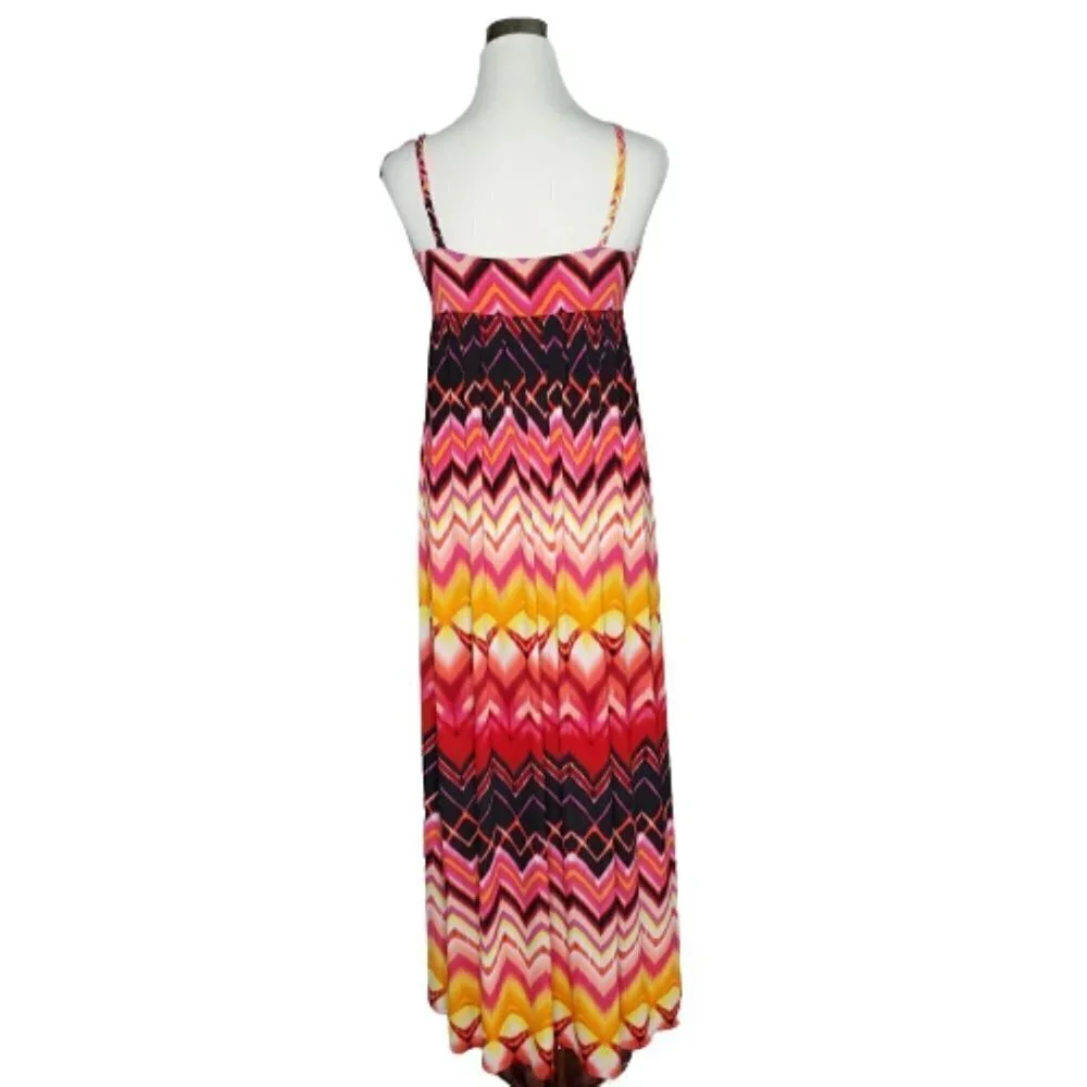 BISOU Bisou Zig Zag Lined Pullover Multi-Color Braided Straps Maxi Dress Size 8 - Picture 6 of 8